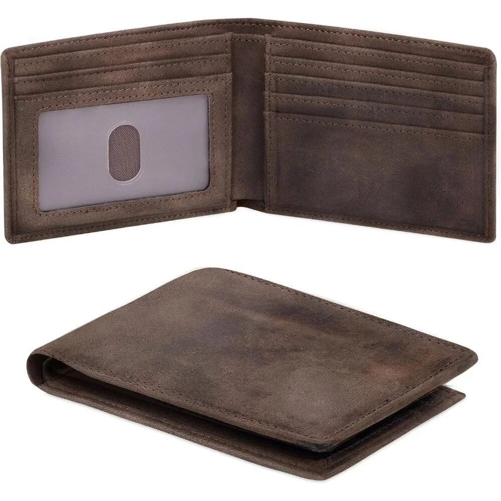 Men's Wallet Card Dark Brown Front Pocket Style Vegan Leather Bifold Designed